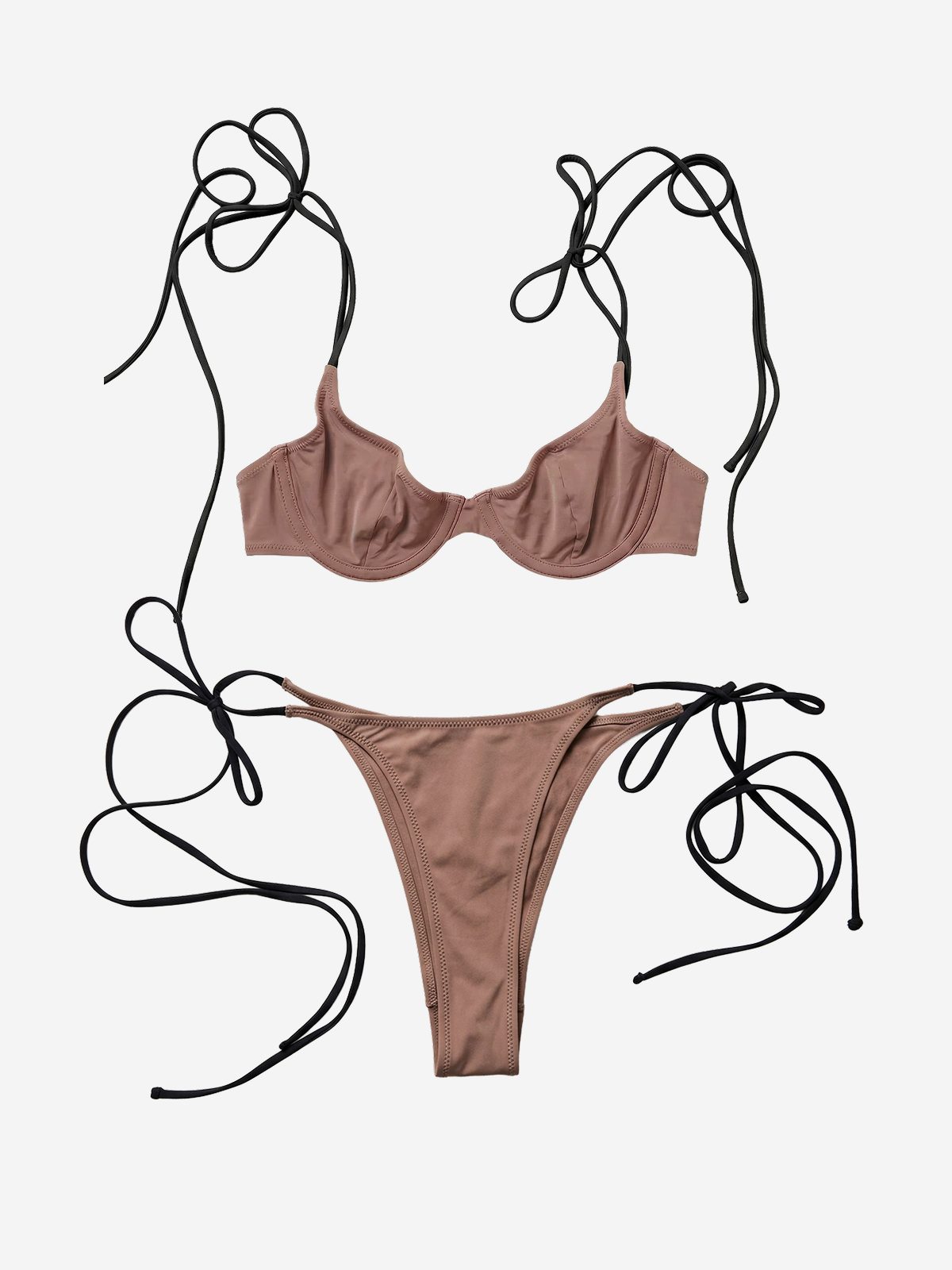 Sun Soaked Underwire Tie Set, Black & Taupe