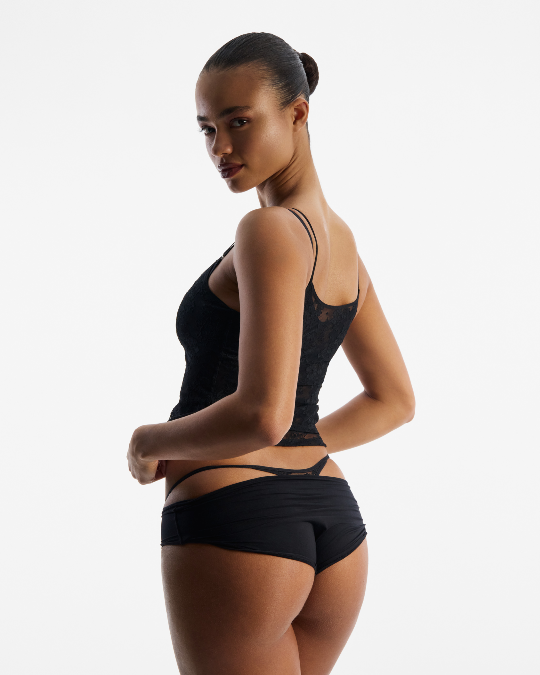 Lace Double Camisole, Black