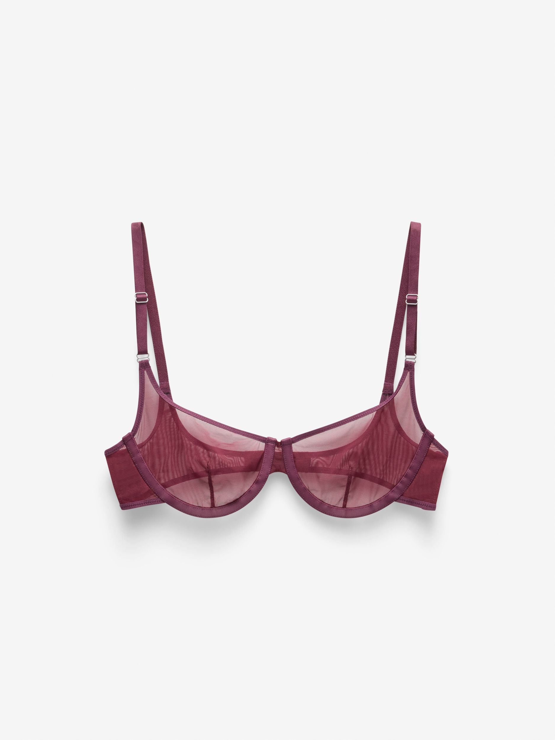 Fine Mesh Underwire Scoop Bra, Burgundy