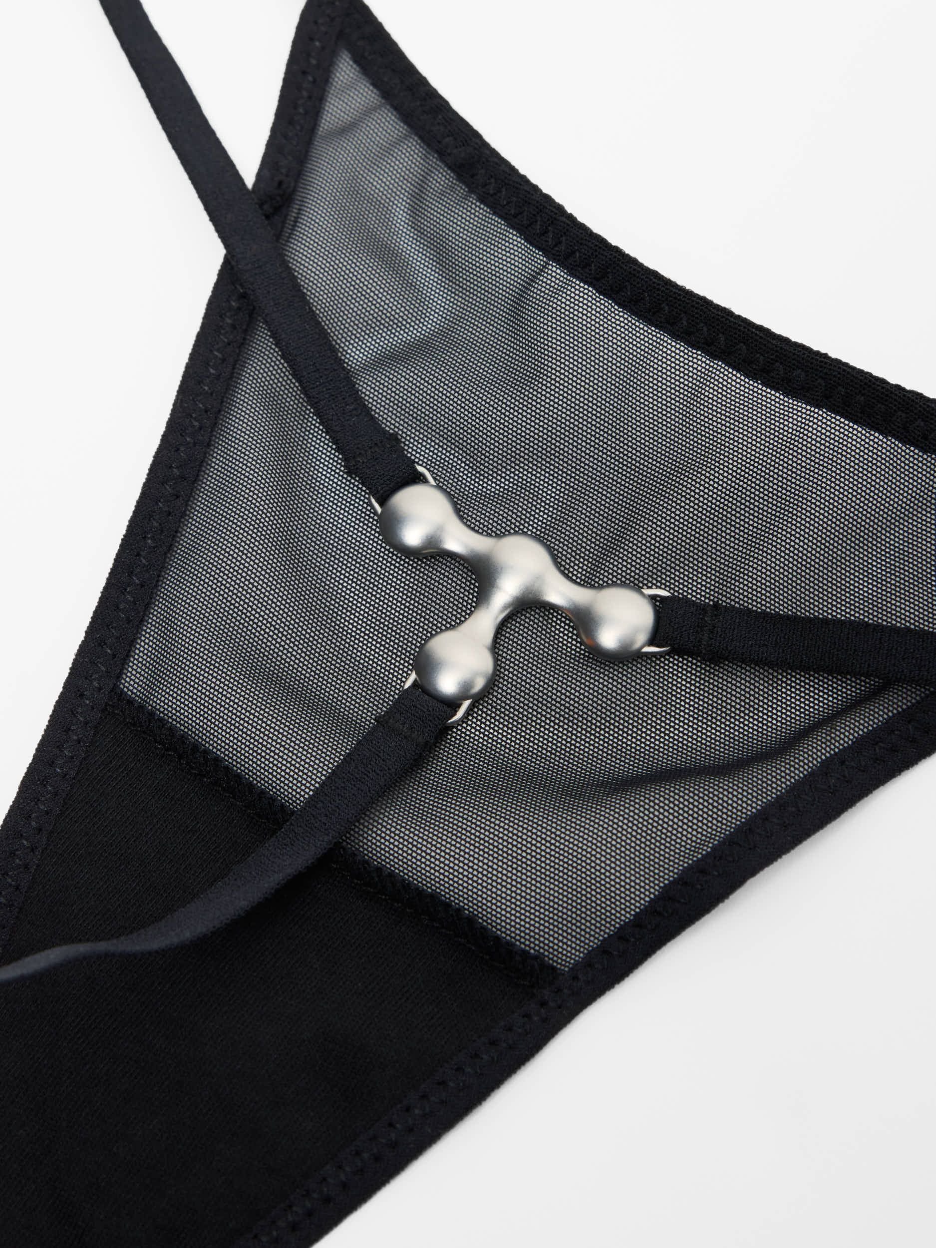 Fine Mesh Hardware String Thong, Black