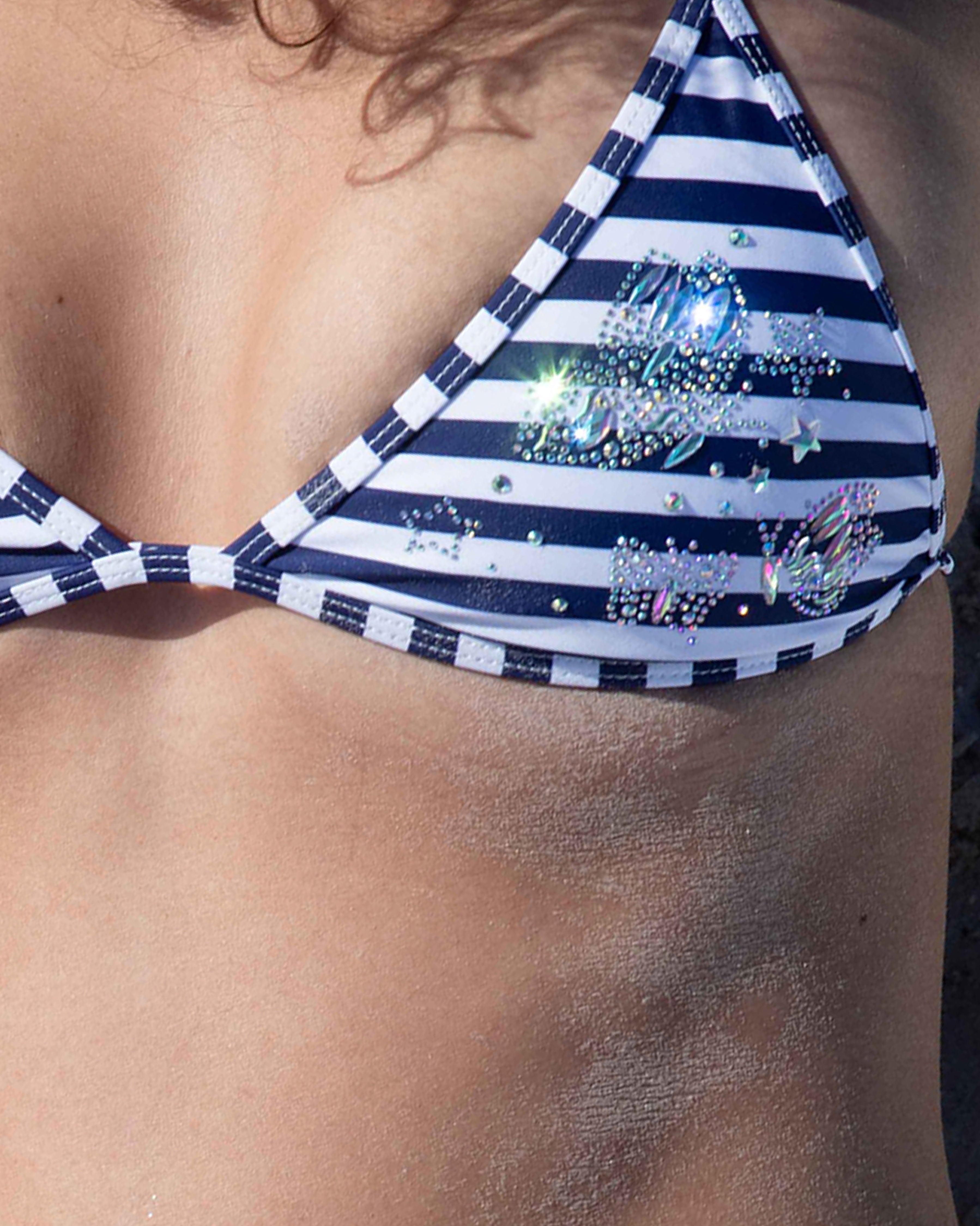 Niihai X Main Rose Butterfly Triangle Bikini Top, Blue White Stripes