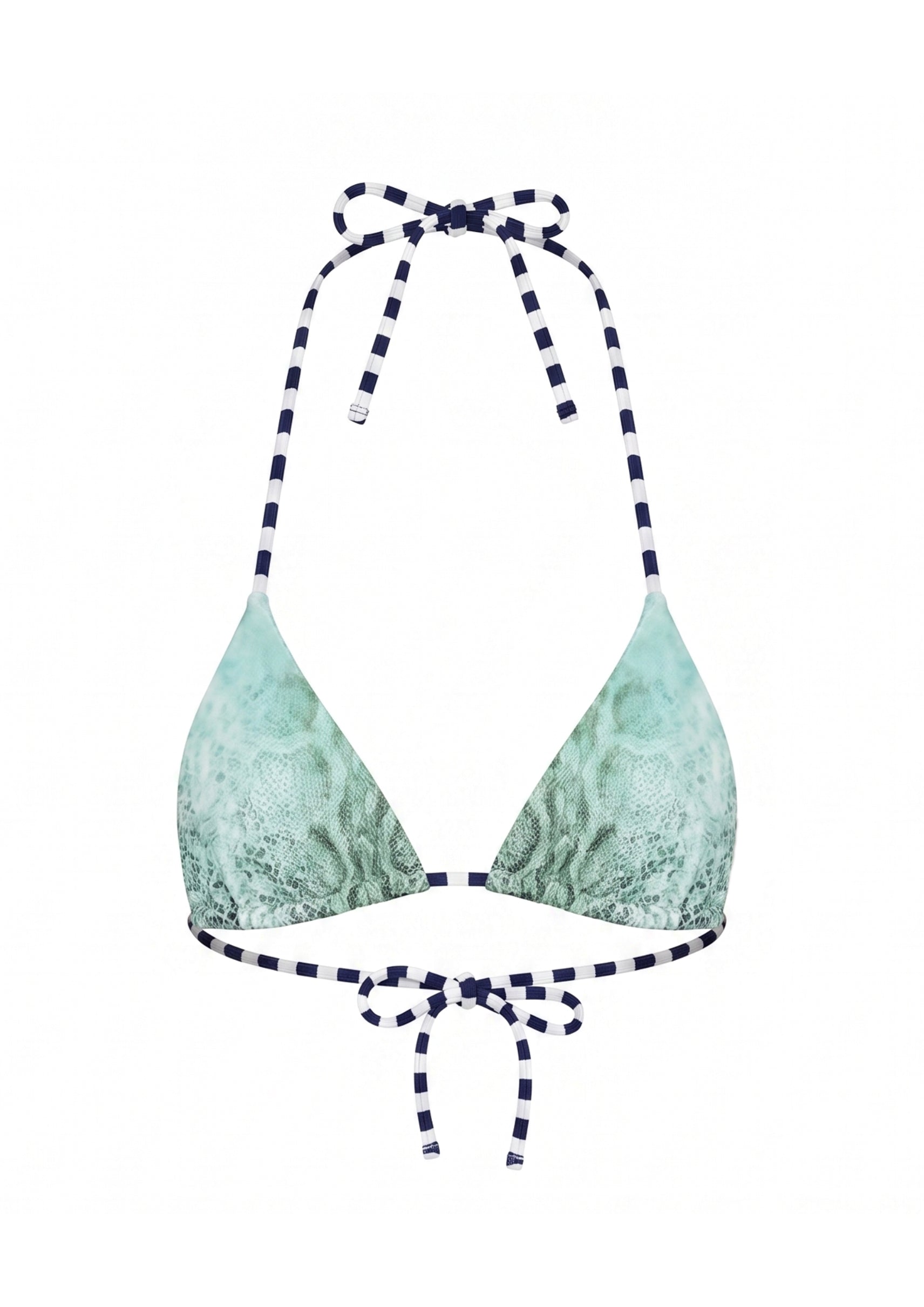 Niihai X Main Rose Triangle Bikini Top, Aqua Snake