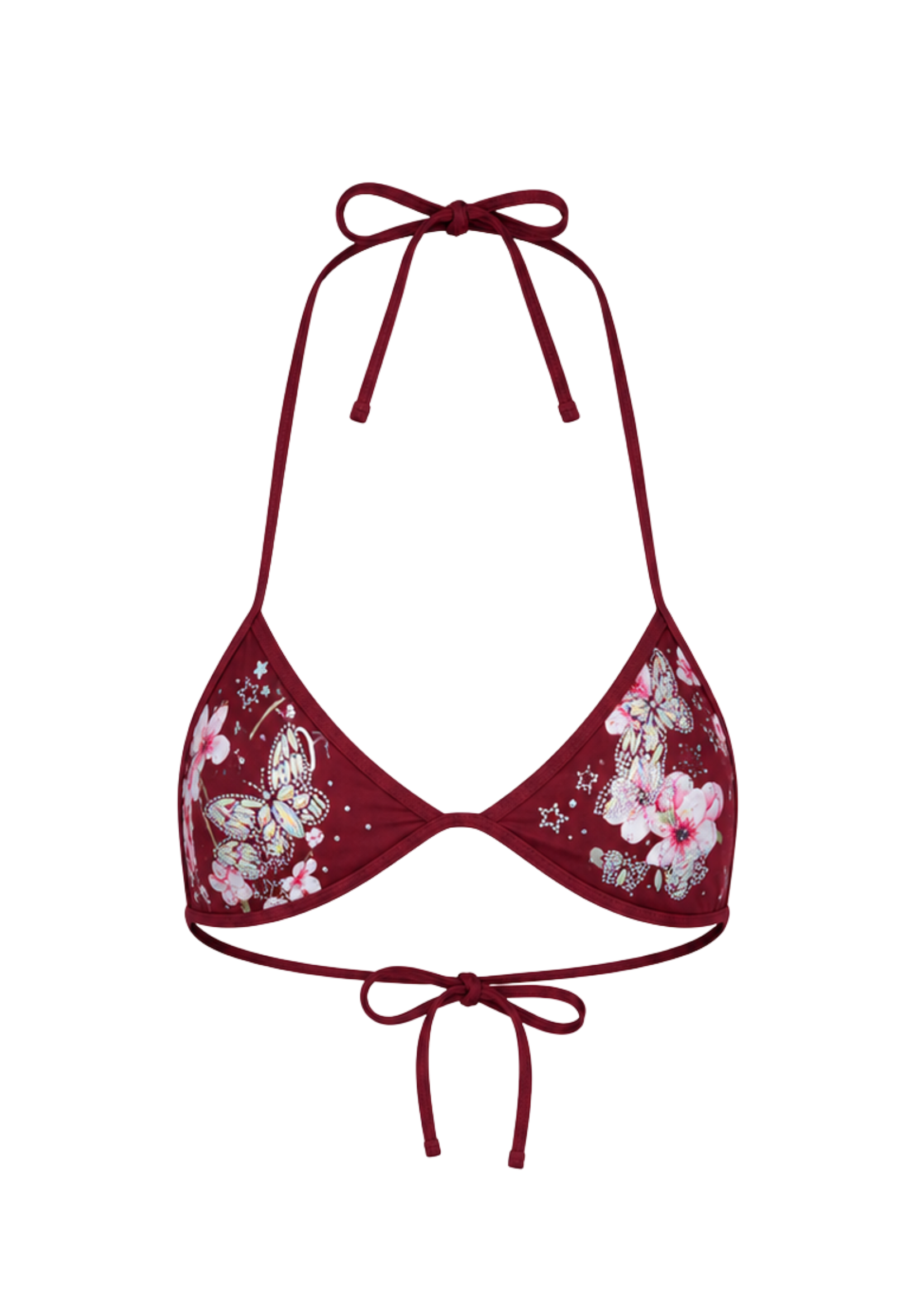 Niihai X Main Rose Butterfly Triangle Bikini Top, Burgundy