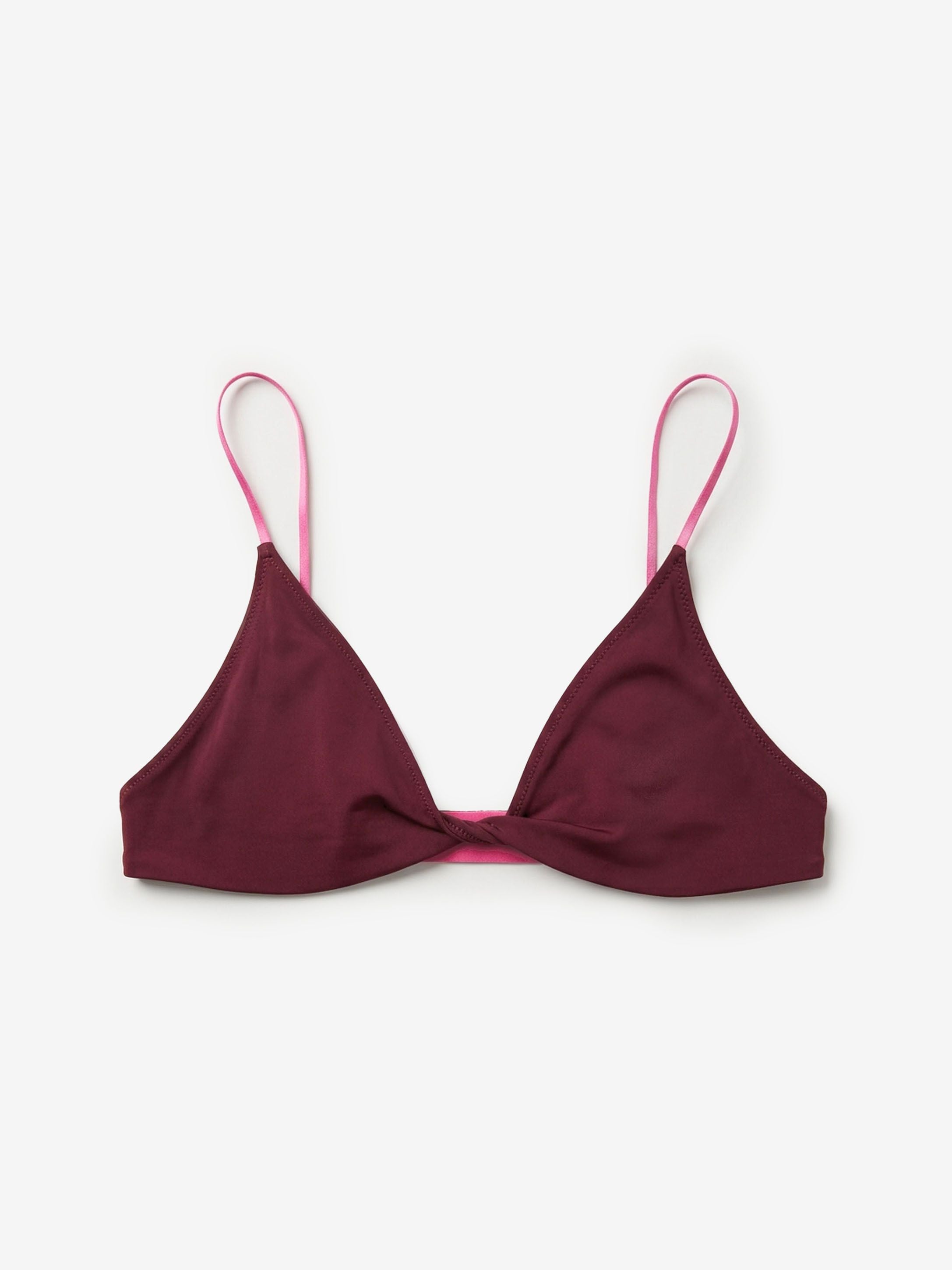 Main Rose Twisted Triangle bikini top Burgundy & Hot Pink