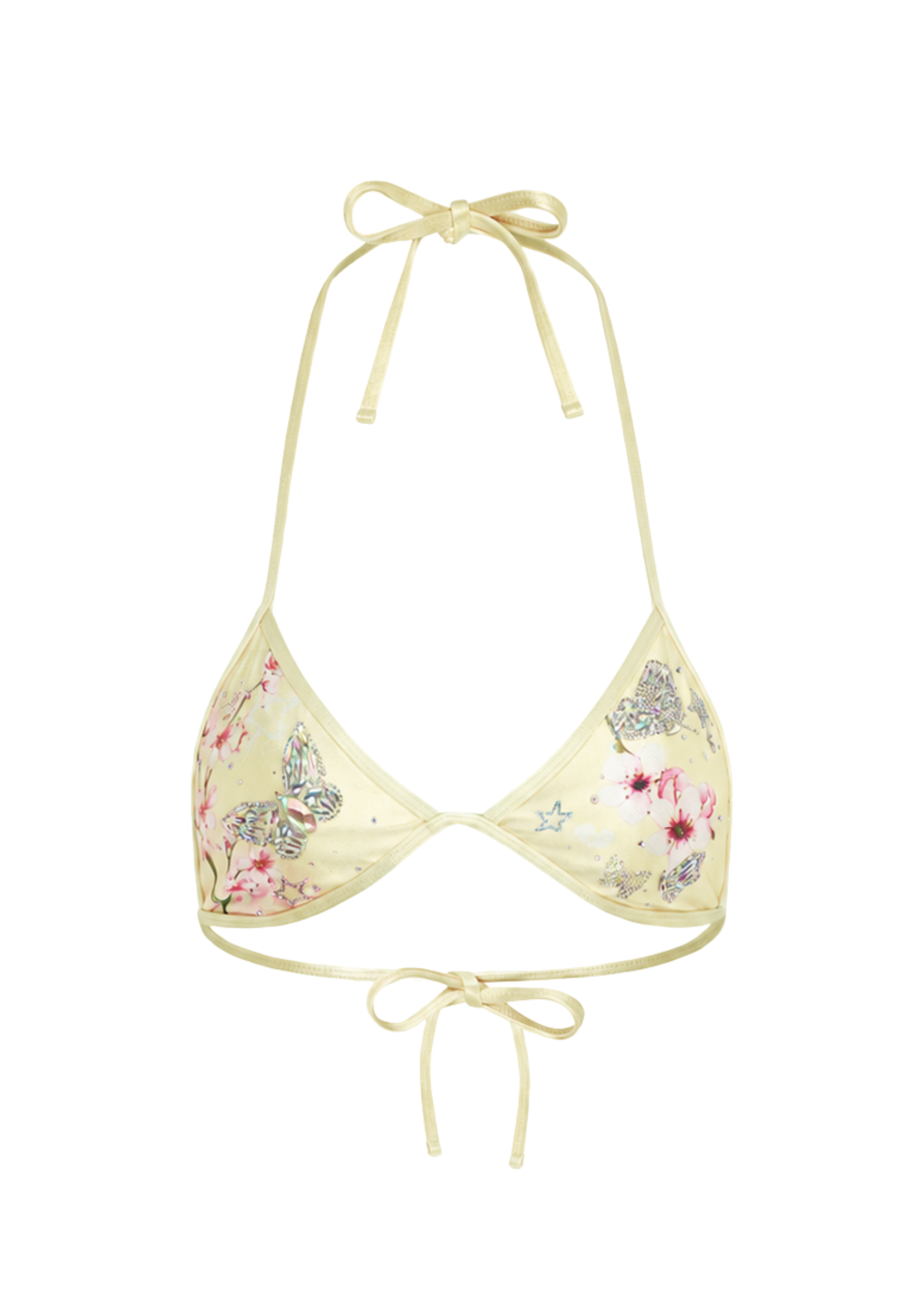 Niihai X Main Rose Butterfly Triangle Bikini Top, Butter Yellow