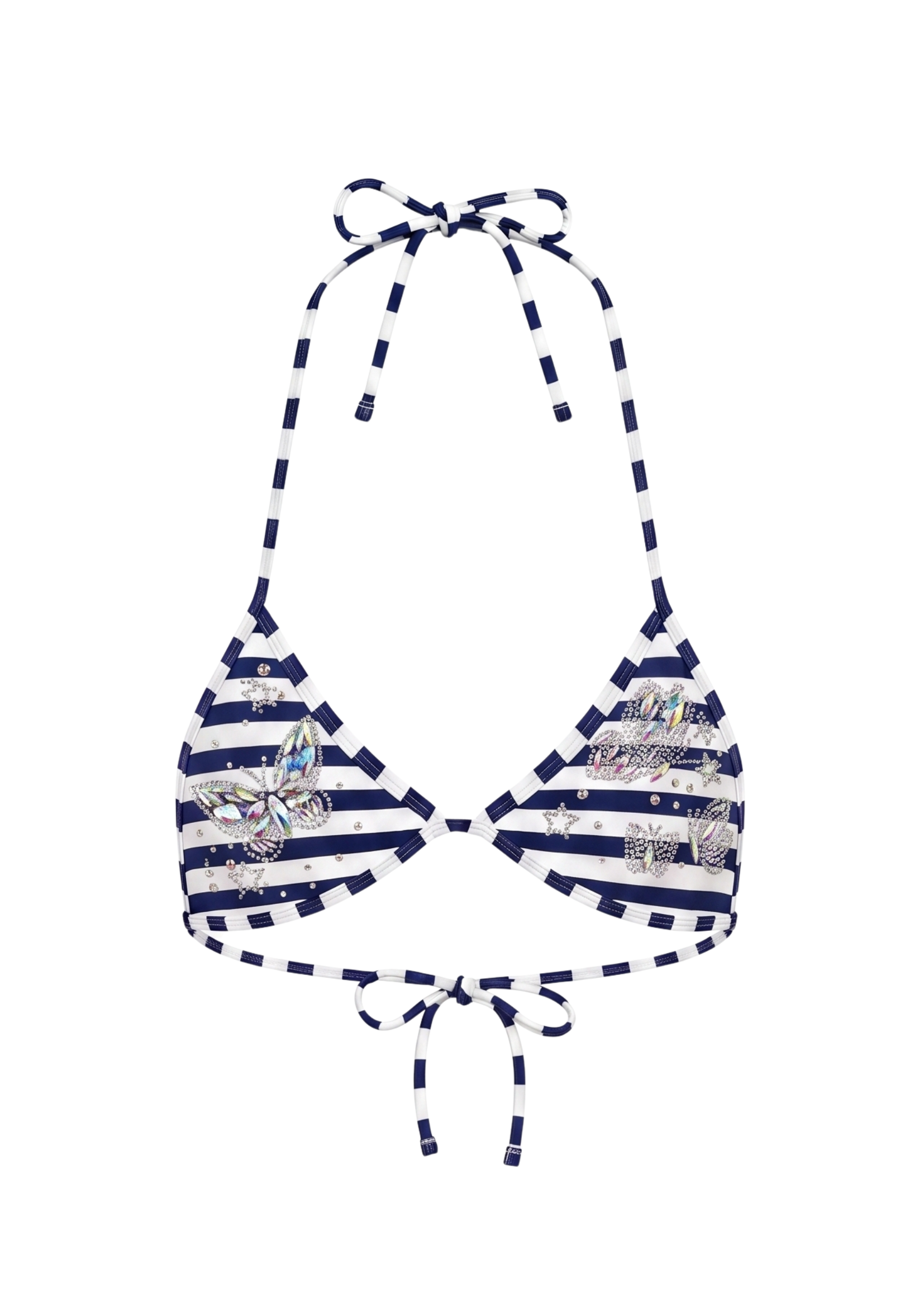 Niihai X Main Rose Butterfly Triangle Bikini Top, Blue White Stripes