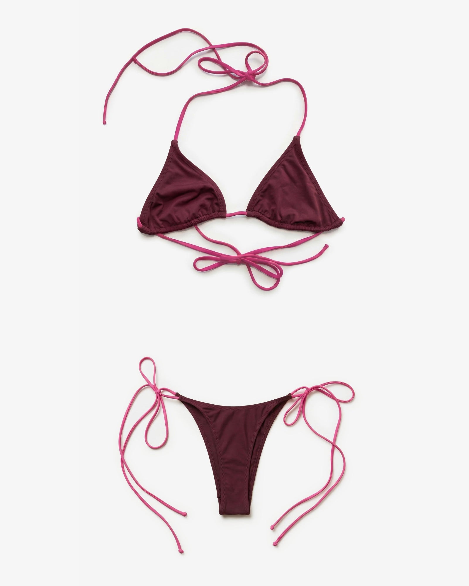 Basic Beach Triangle Set, Burgundy & Hot Pink