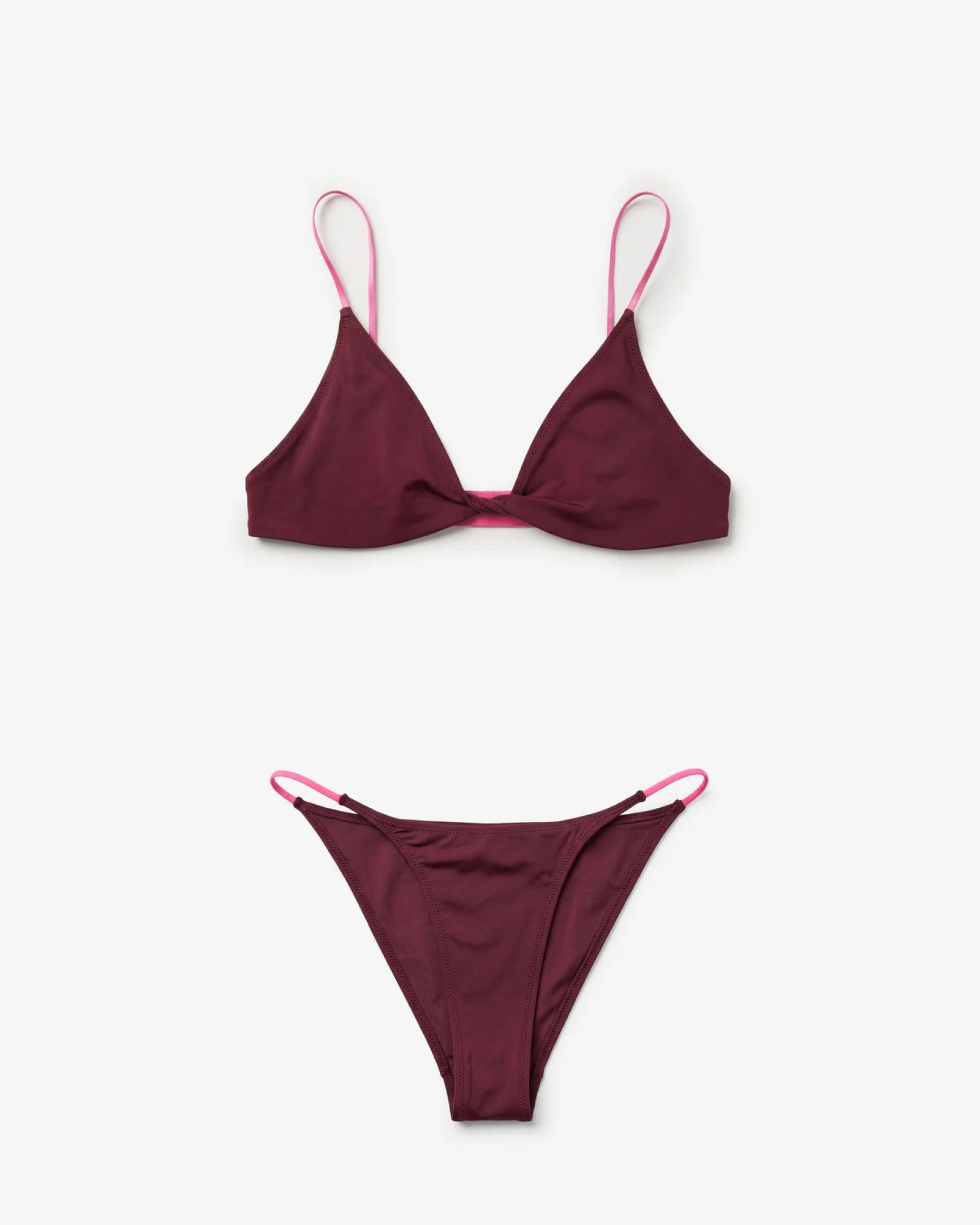 Heat Twist Tanga Set, Burgundy & Hot Pink