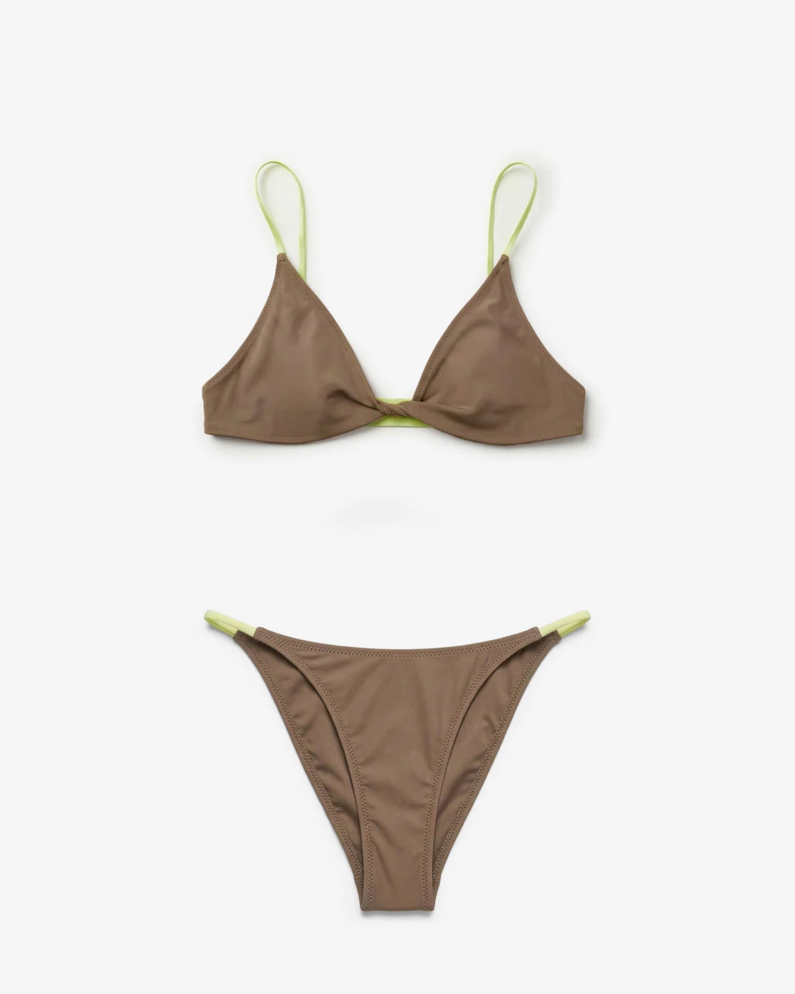 Heat Twist Tanga Set, Taupe & Citrus