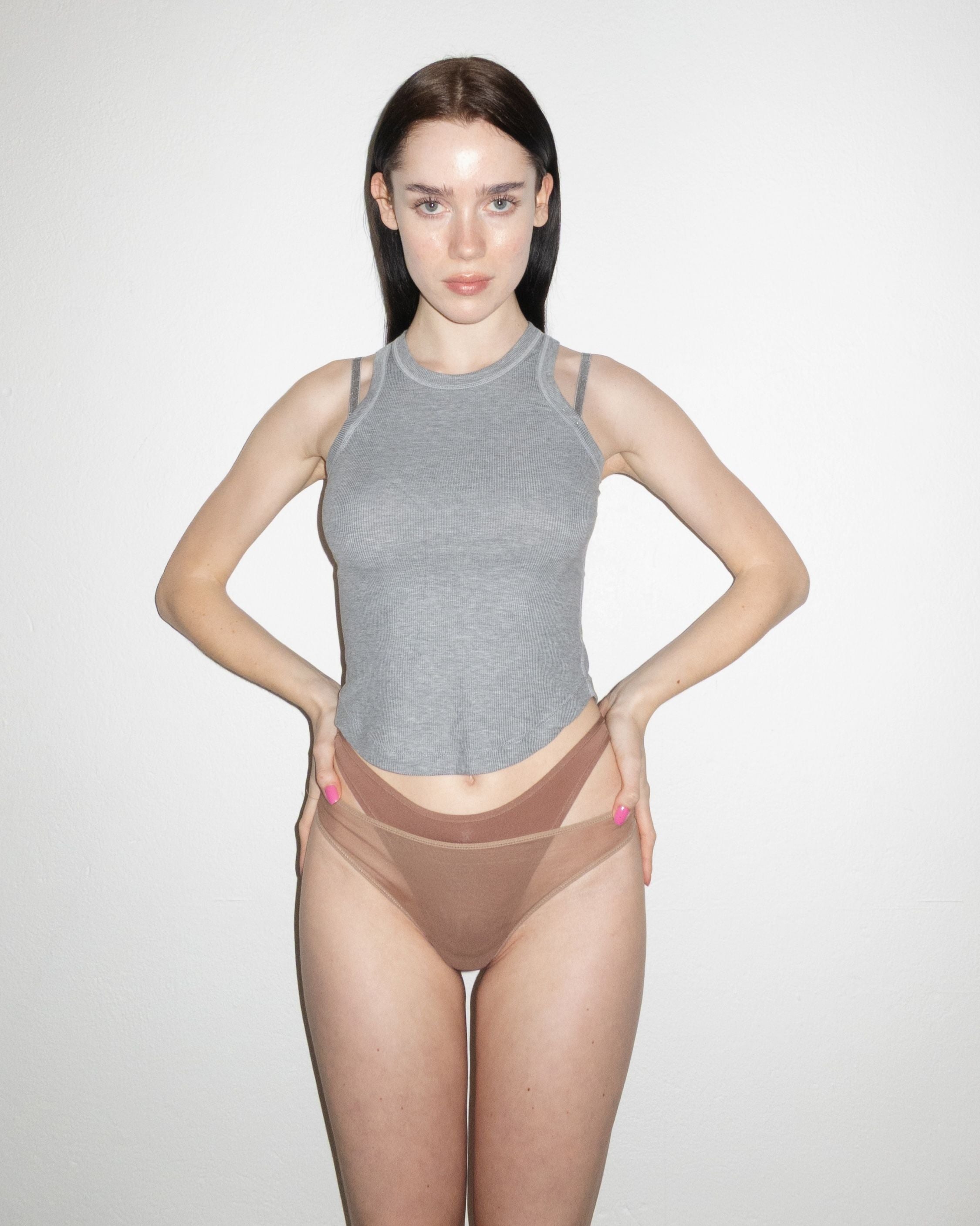 Ultrasoft Rib Strap Tank, Grey Melange