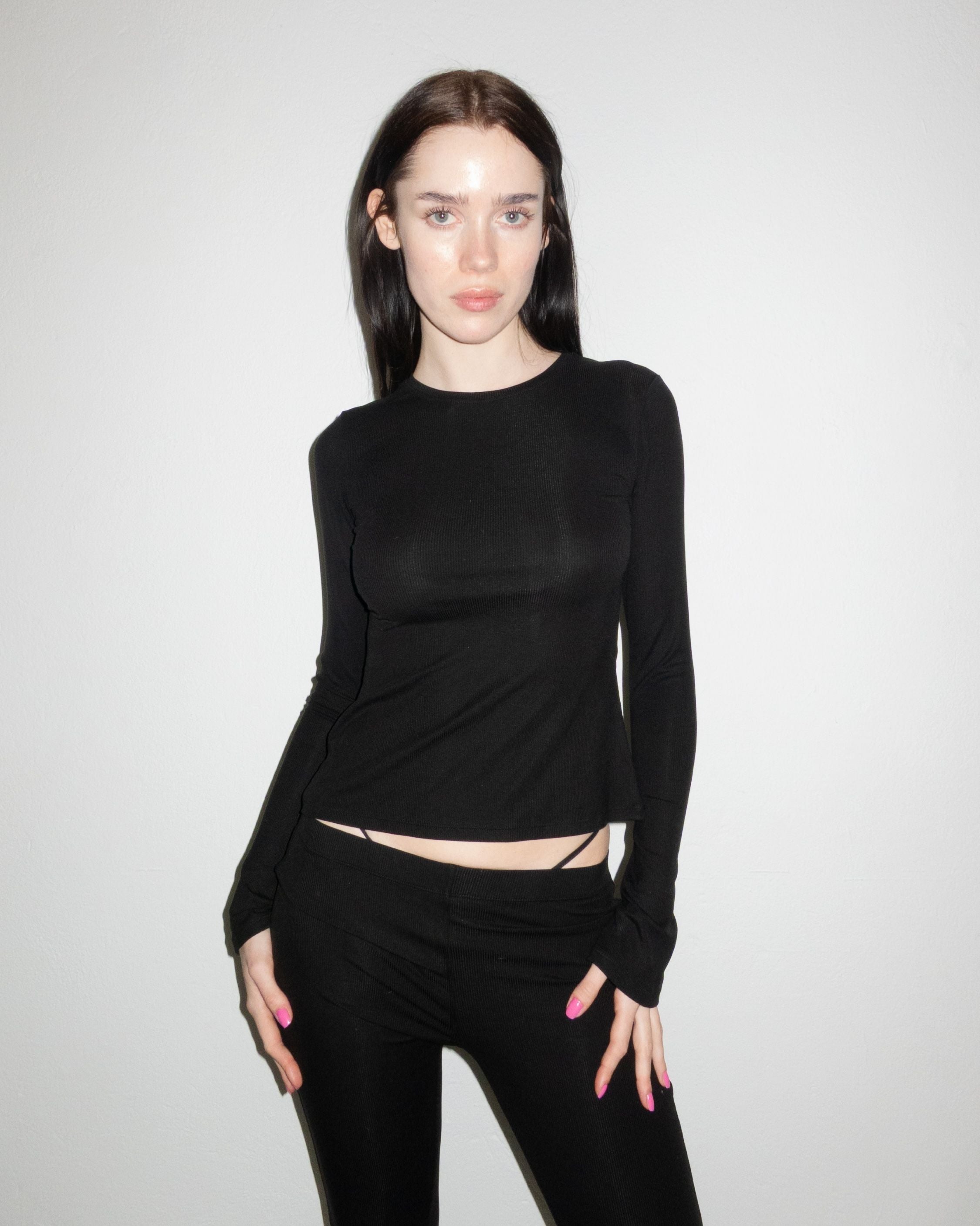 Ultrasoft Rib Long Sleeved Bra Top, Black