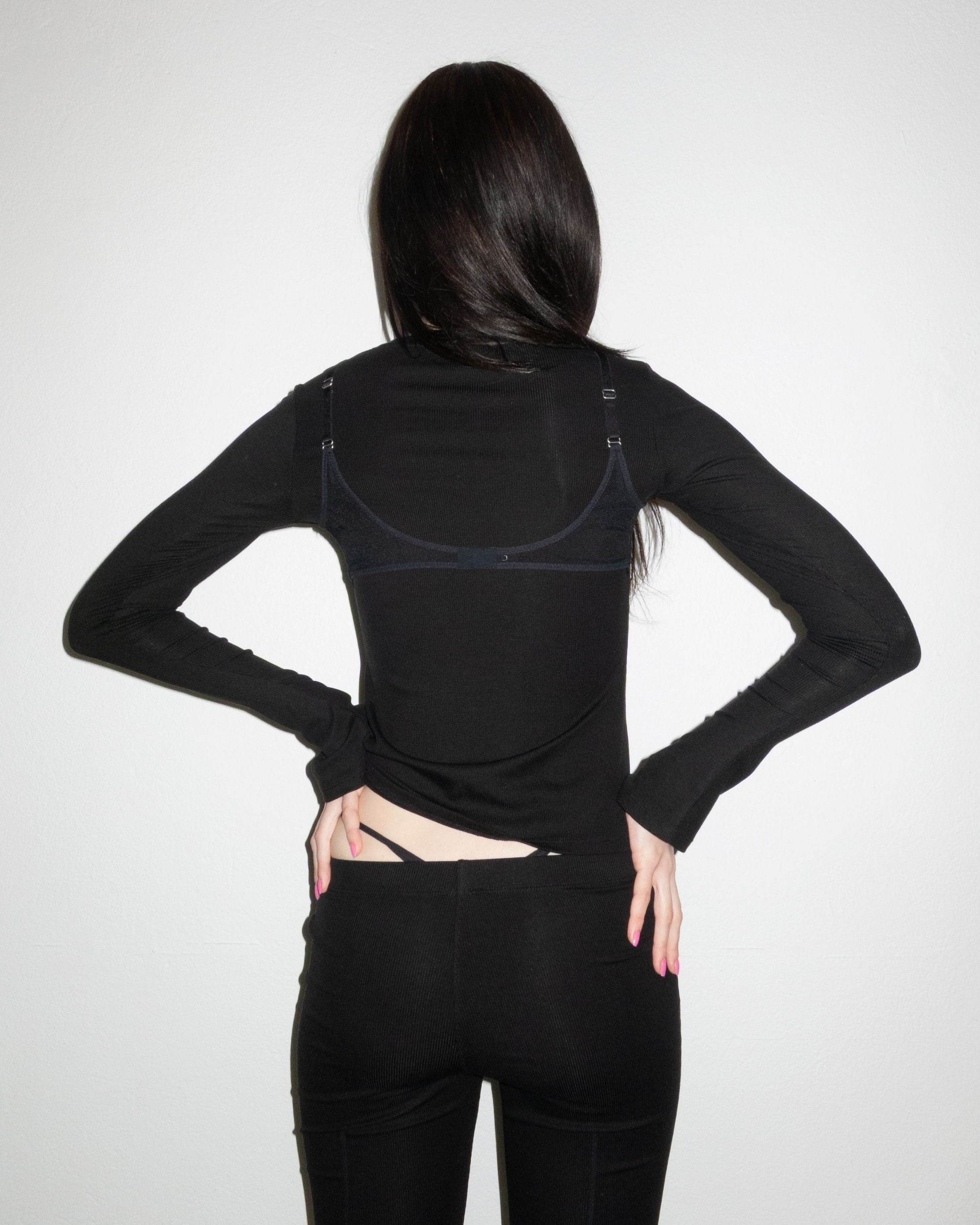 Ultrasoft Rib Long Sleeved Bra Top, Black