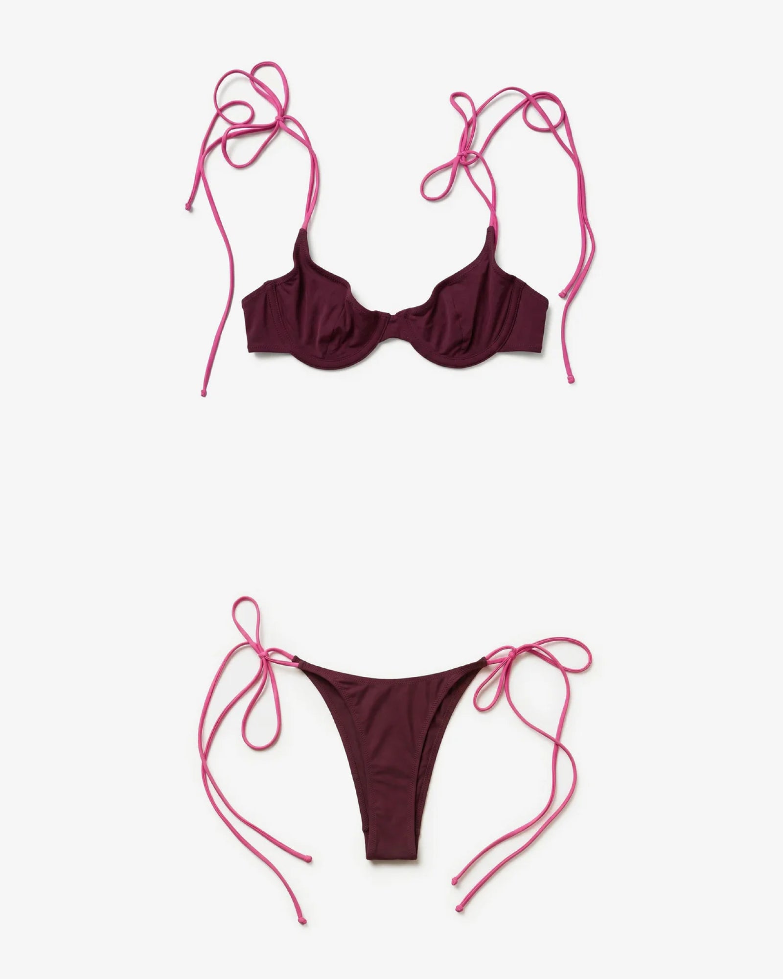 Sun Soaked Underwire Tie Set, Burgundy & Hot Pink