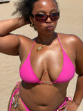 Bling Beach Triangle Hardware Bikini Top, Hot Pink