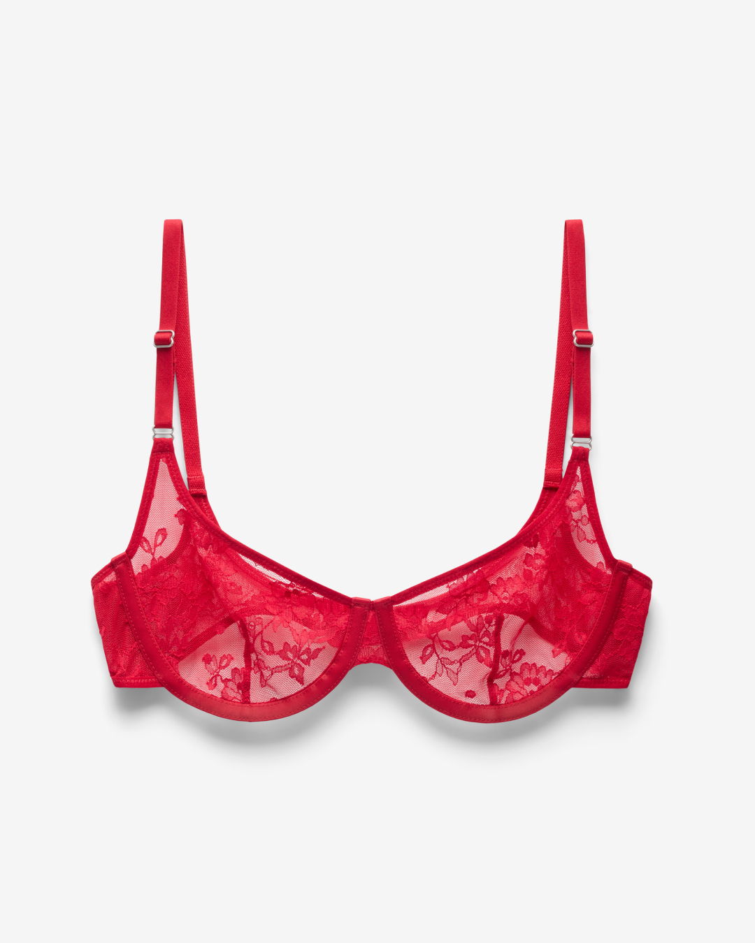 Lace Underwire Scoop Bra, Red