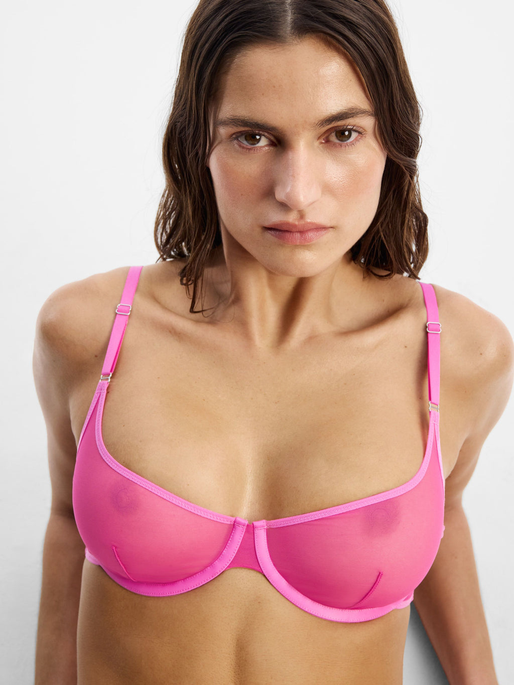 Fine Mesh Underwire Scoop Bra, Hot Pink