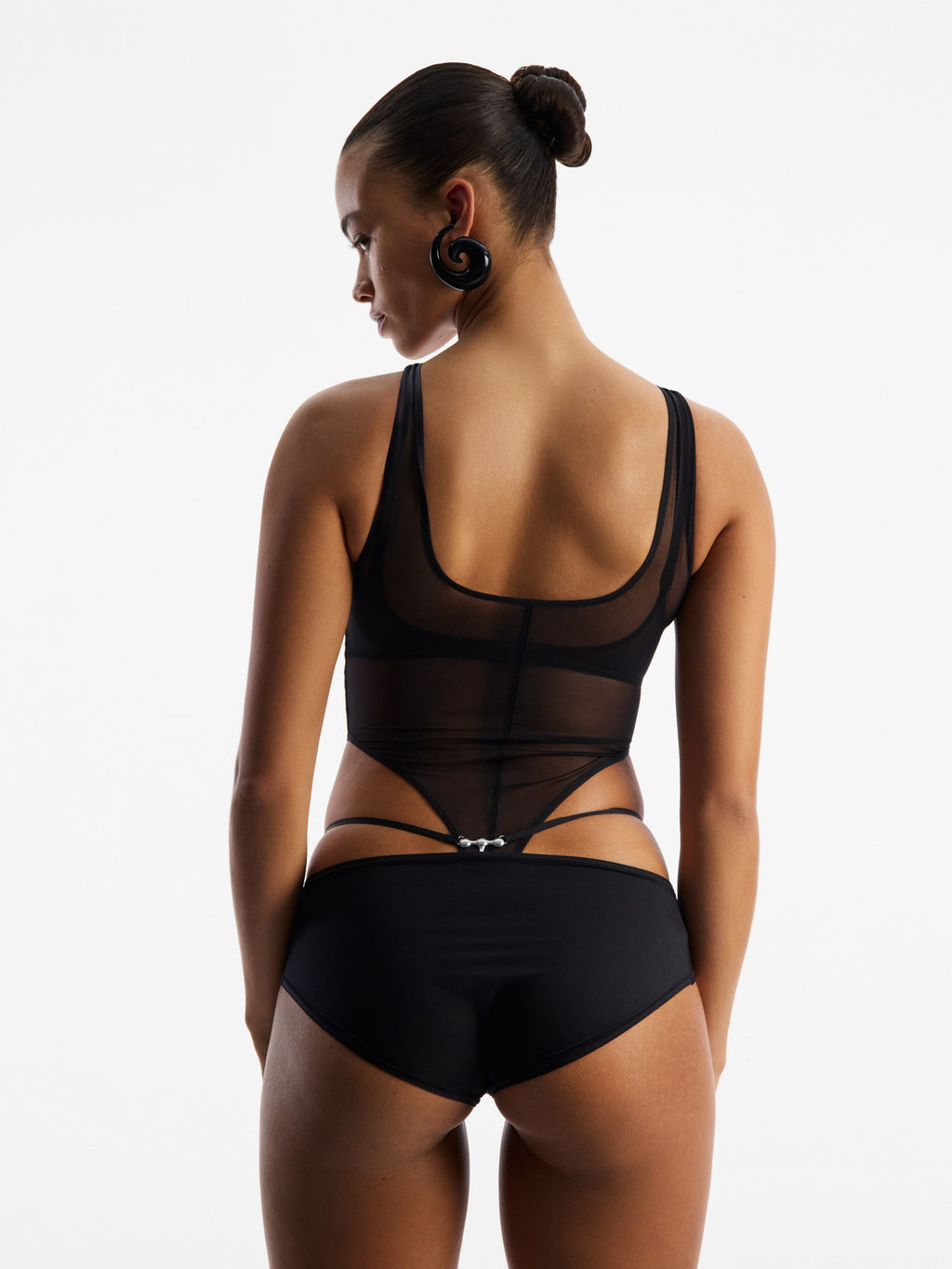 Fine Mesh Tank Bodysuit, Black