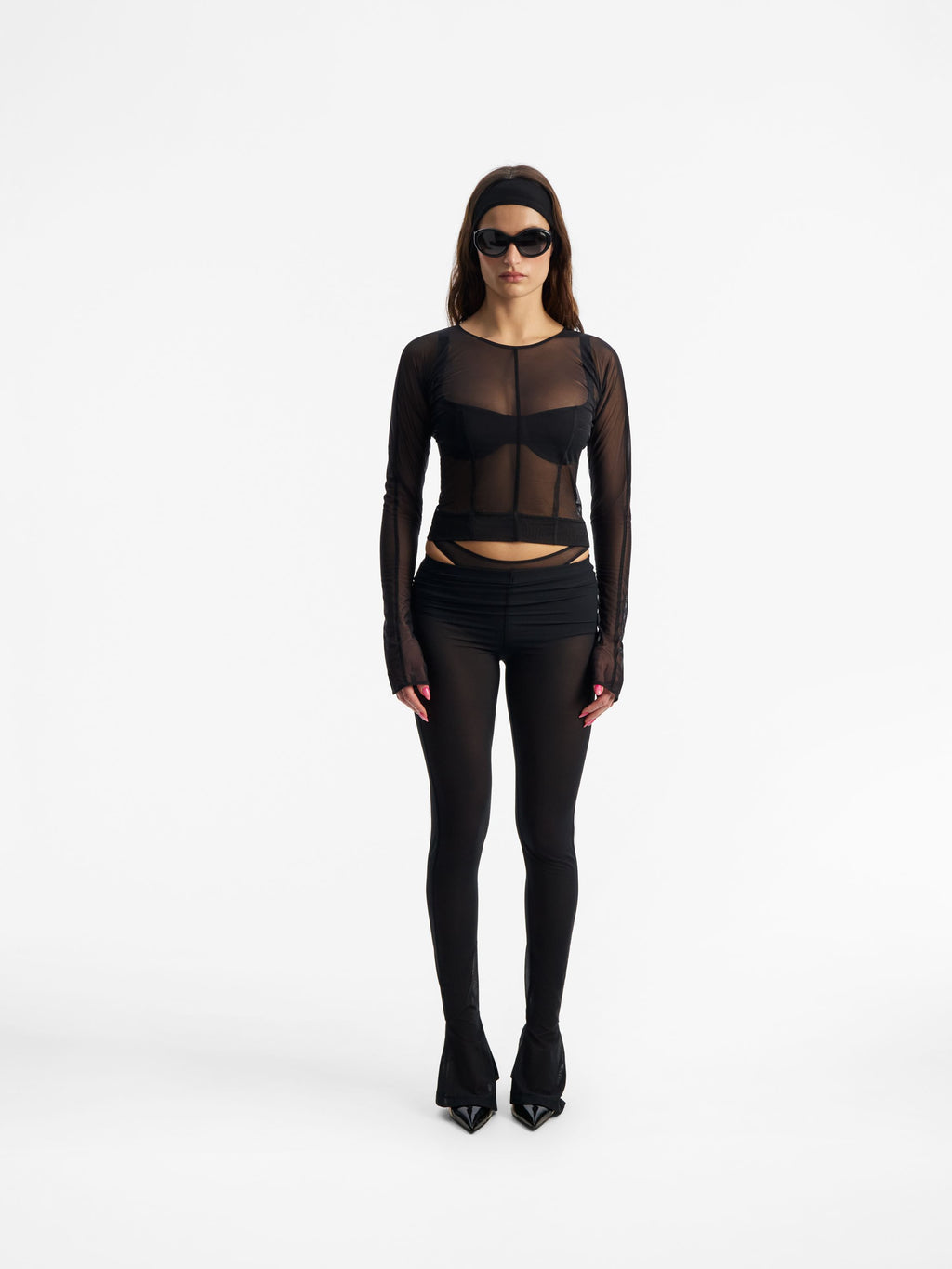 Fine Mesh Long Sleeved Top, Black