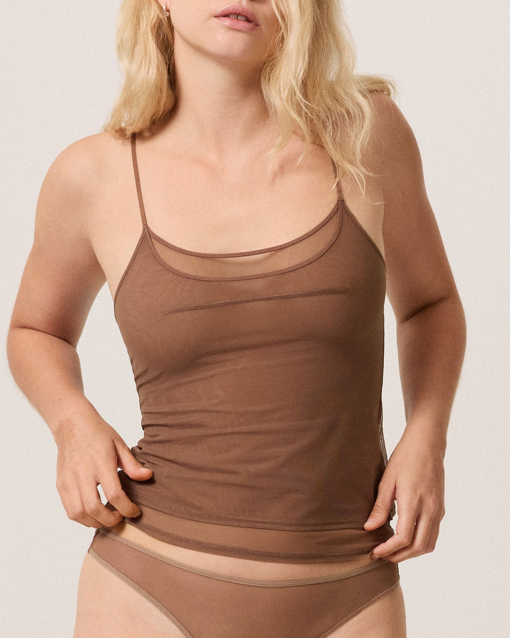 Fine Mesh Double Camisole, Taupe