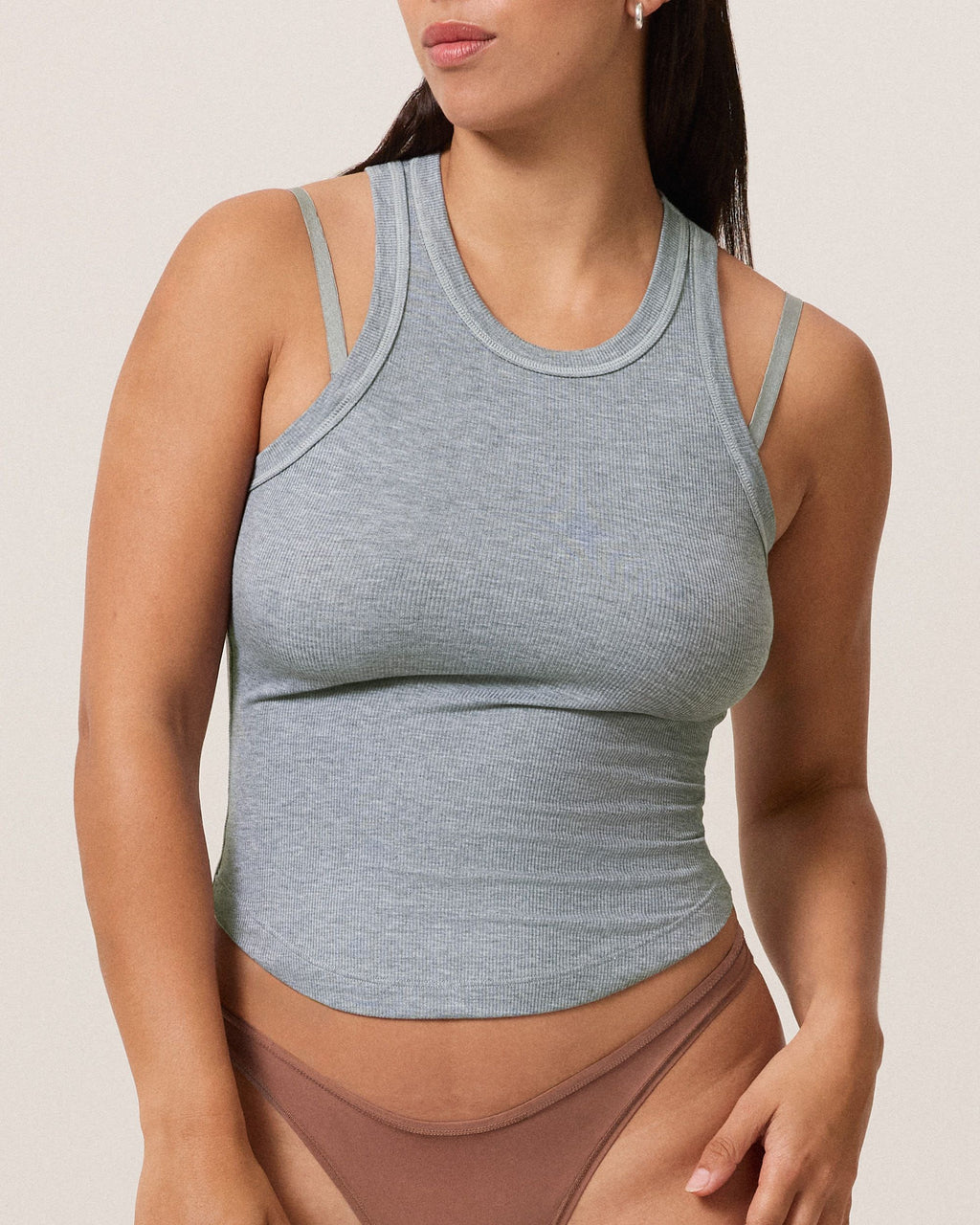 Ultrasoft Rib Strap Tank, Grey Melange