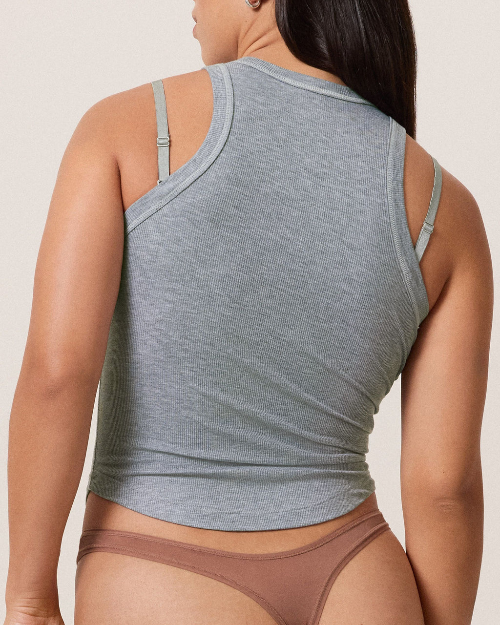 Ultrasoft Rib Strap Tank, Grey Melange