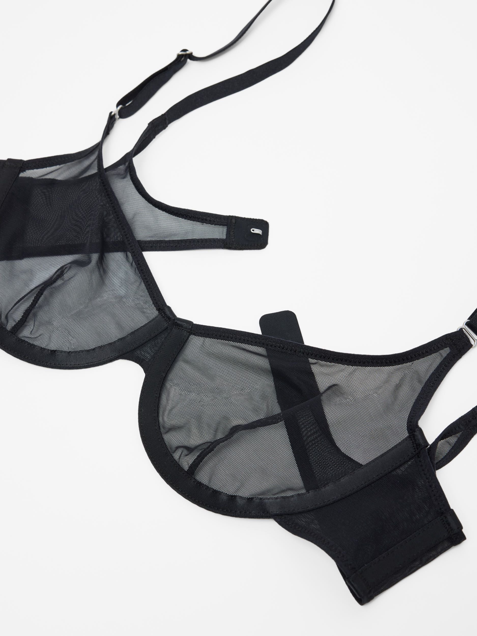 Fine Mesh Underwire Scoop Bra, Black