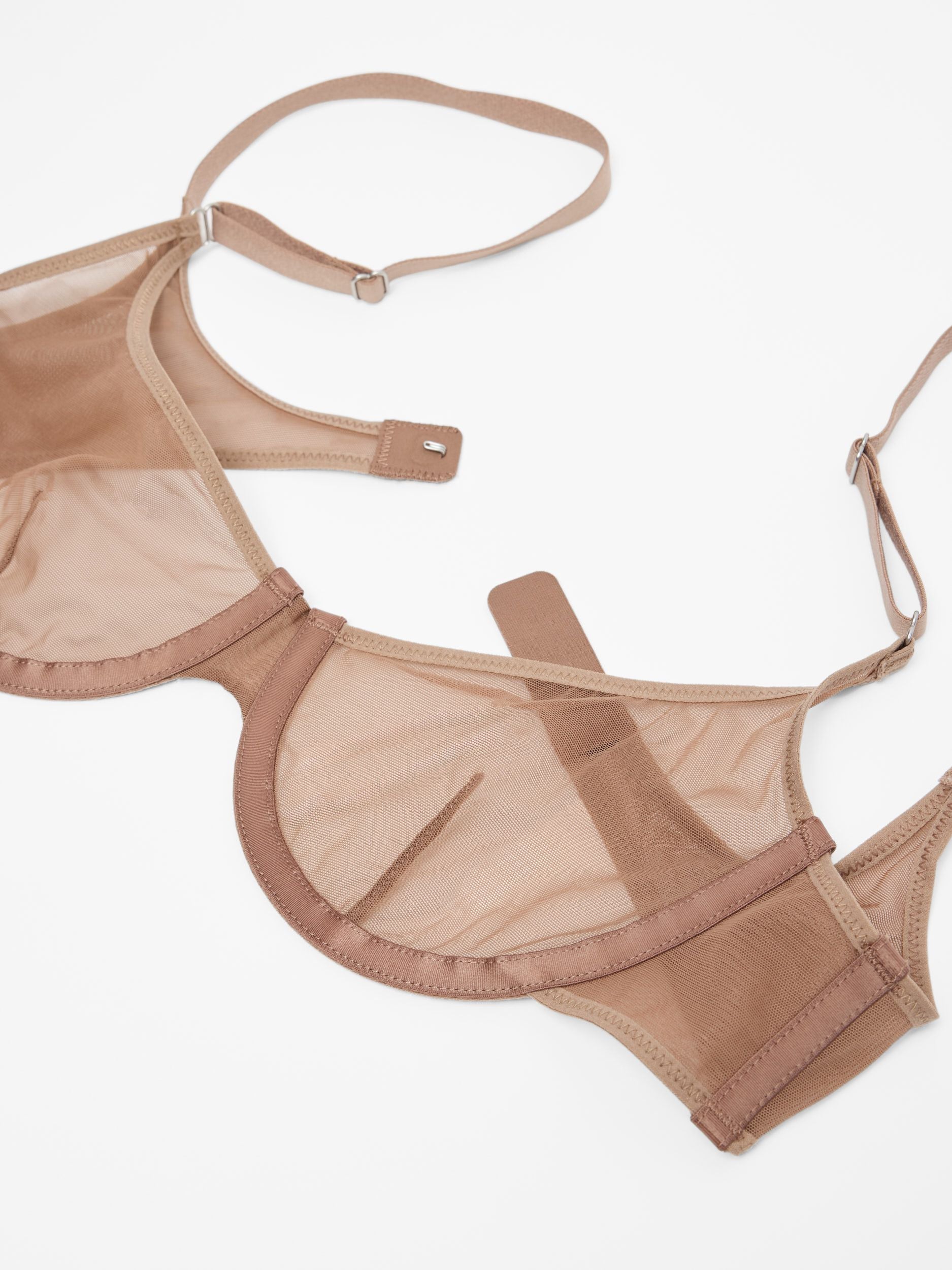 Fine Mesh Underwire Scoop Bra, Taupe