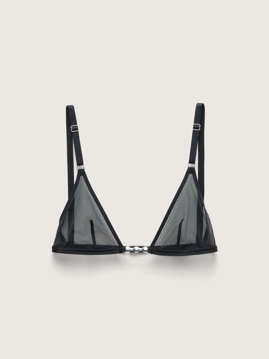 Fine Mesh Hardware Triangle Bralette, Black