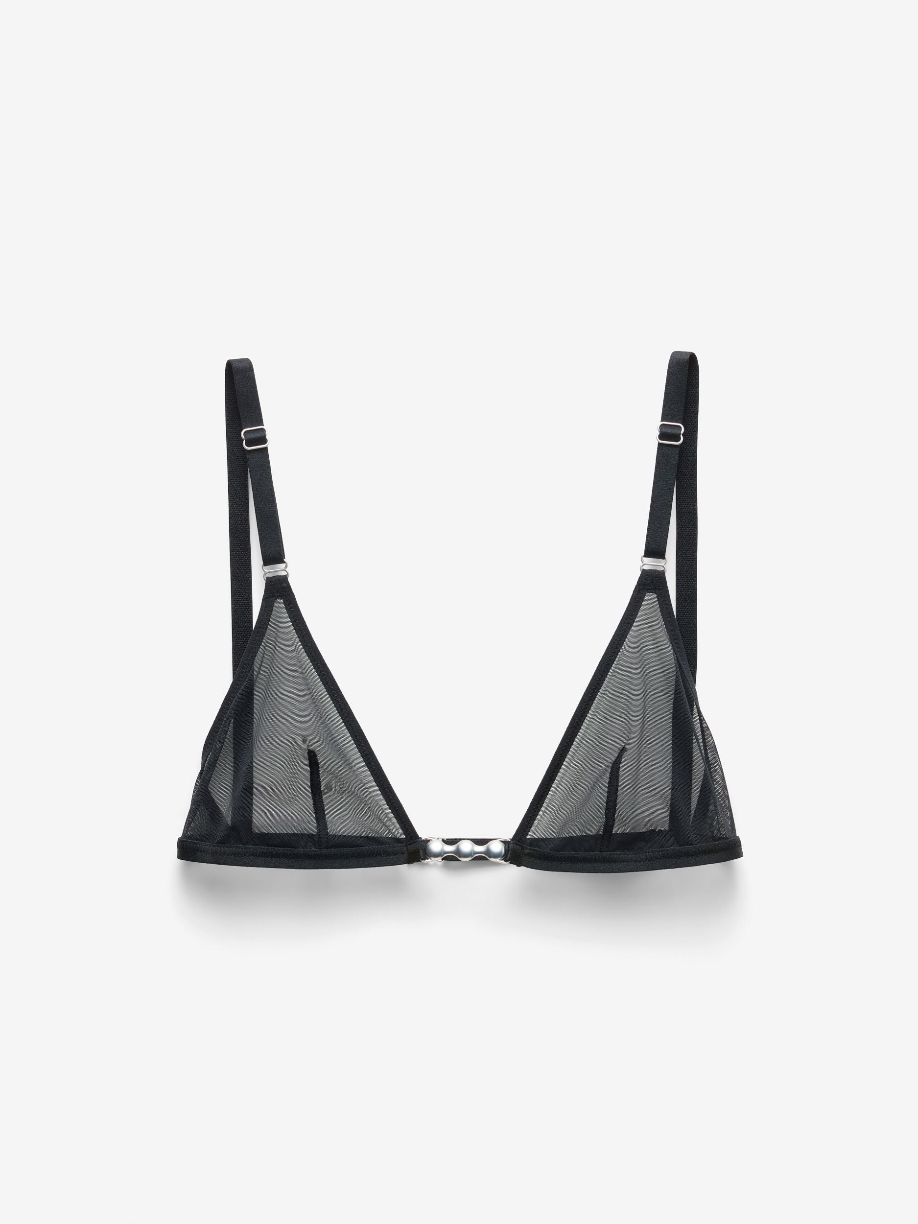 Fine Mesh Hardware Triangle Bralette, Black