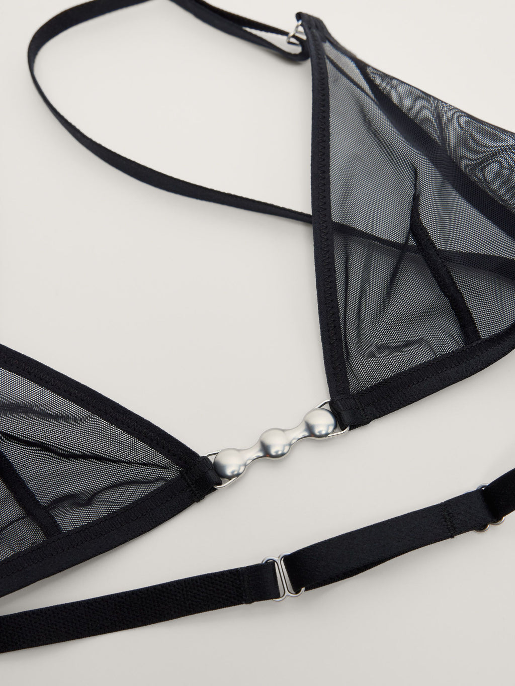 Fine Mesh Hardware Triangle Bralette, Black