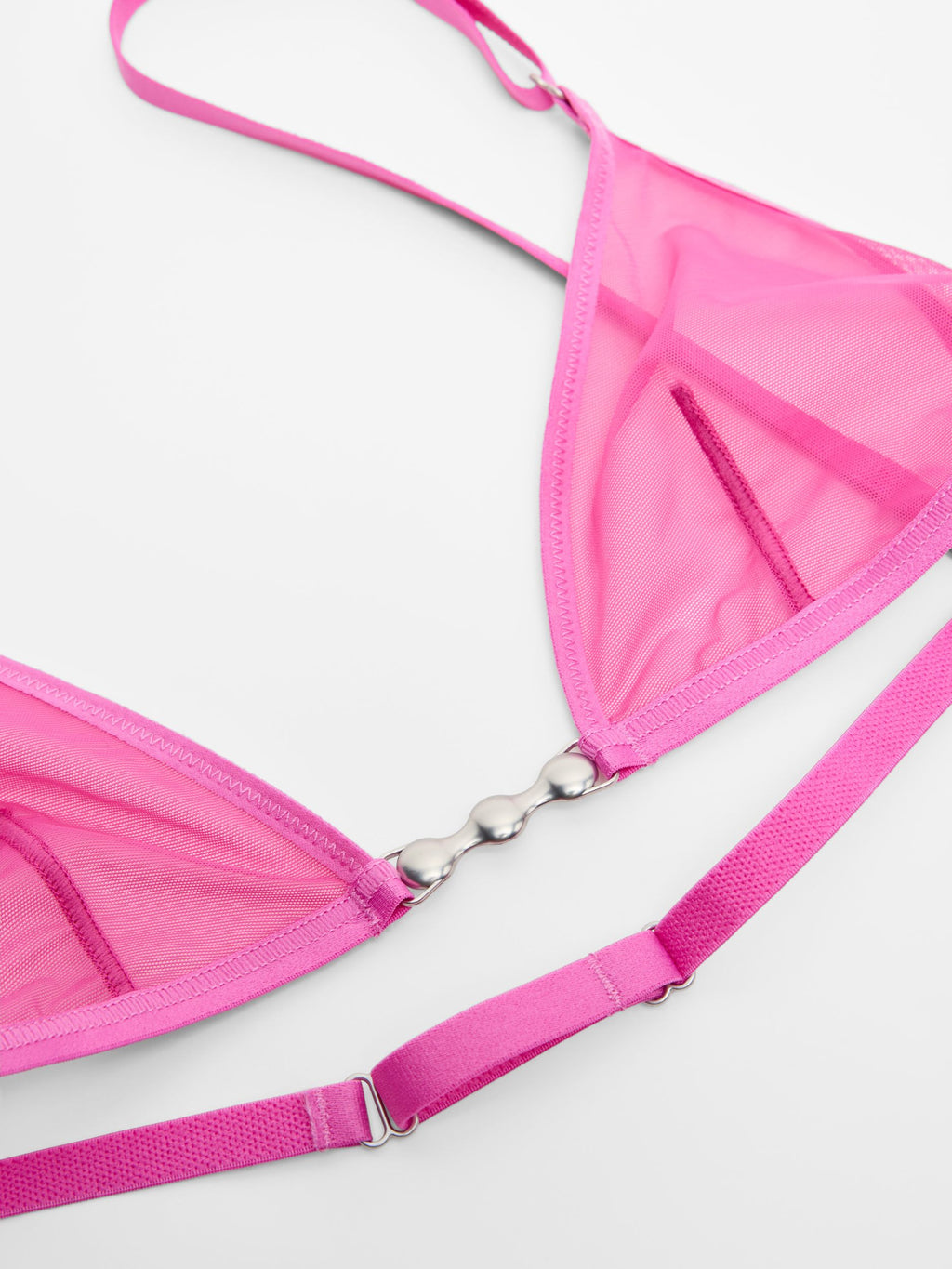 Fine Mesh Hardware Triangle Bralette, Hot Pink