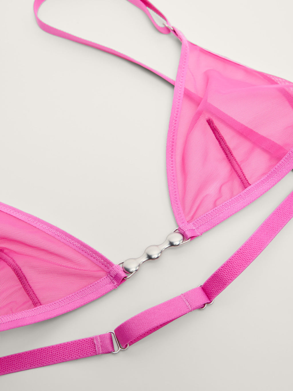 Fine Mesh Hardware Triangle Bralette, Hot Pink