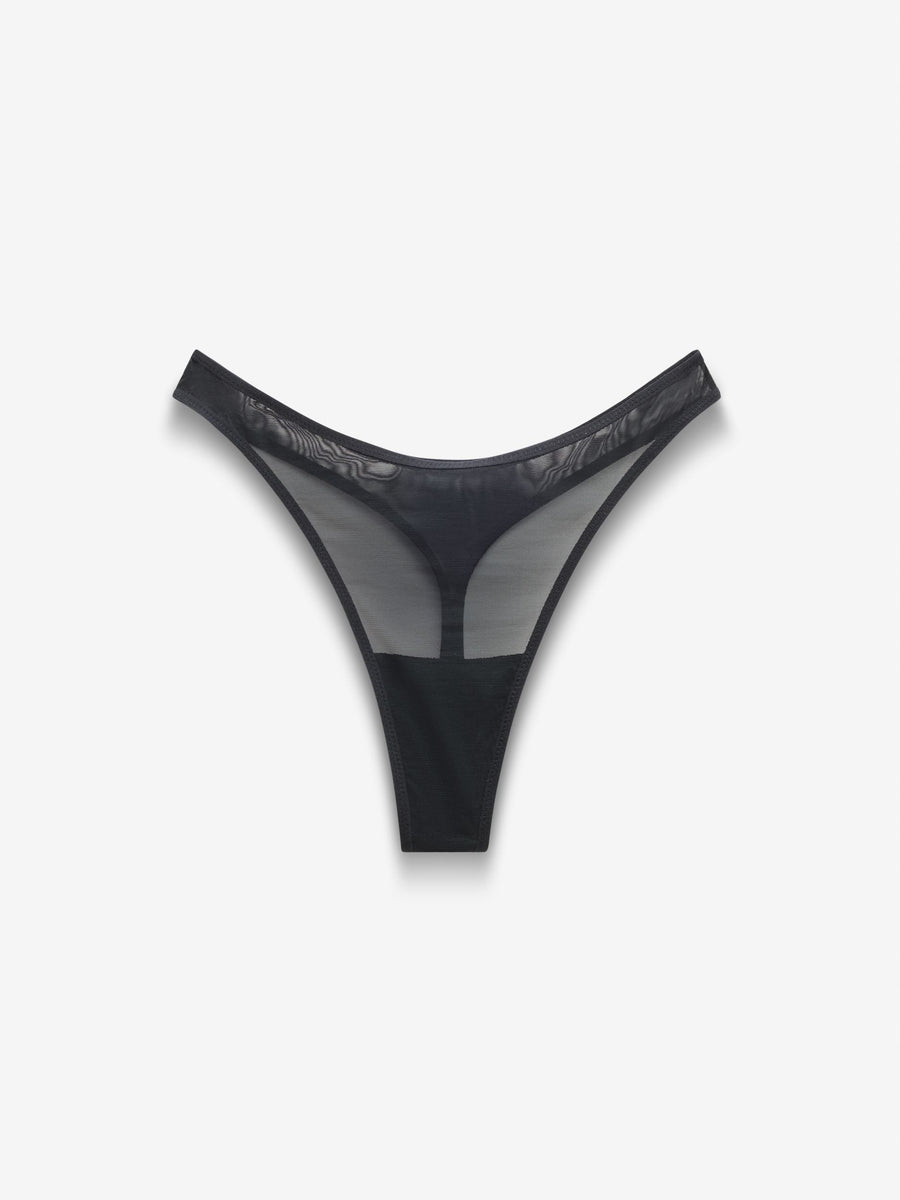 Fine Mesh Dipped Thong, Black