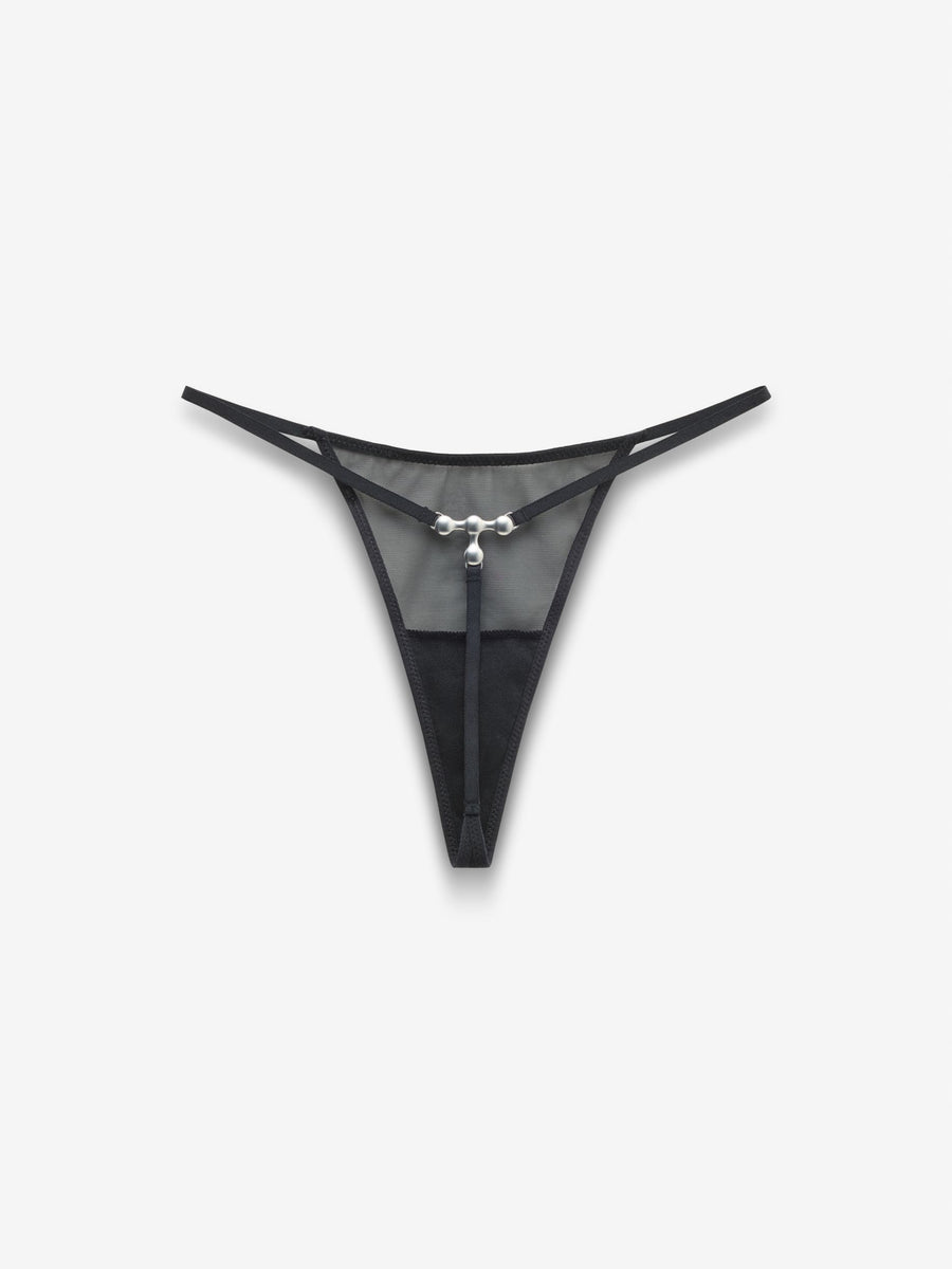 Fine Mesh Hardware String Thong, Black