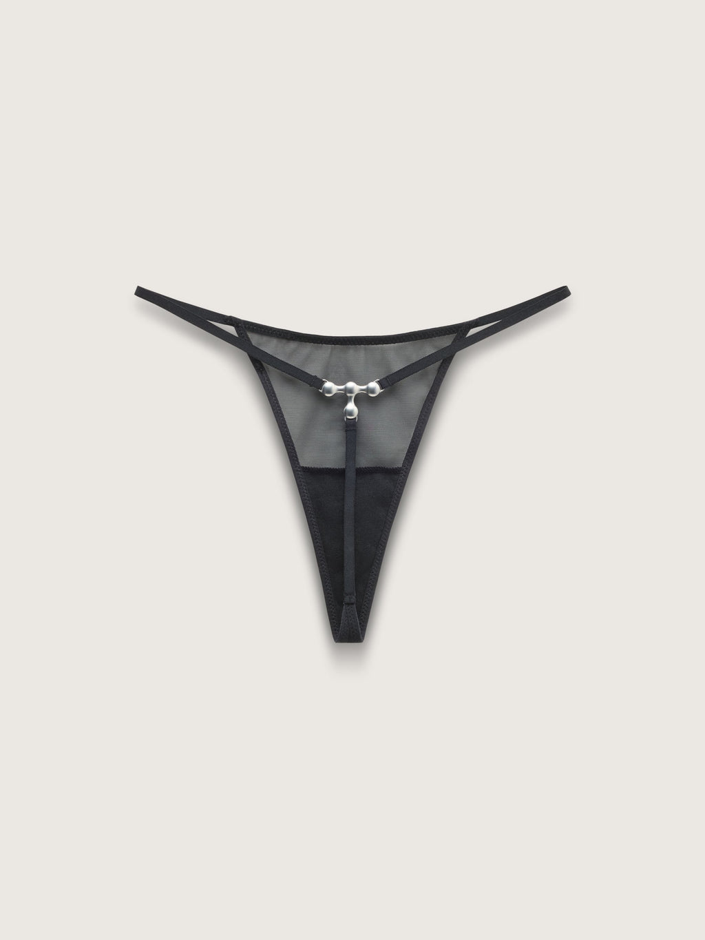 Fine Mesh Hardware String Thong, Black