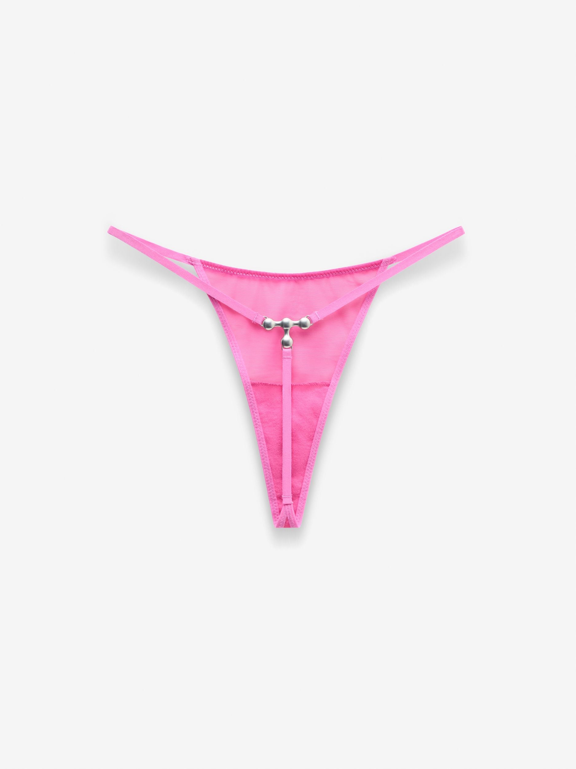 Fine Mesh Hardware String Thong, Hot Pink