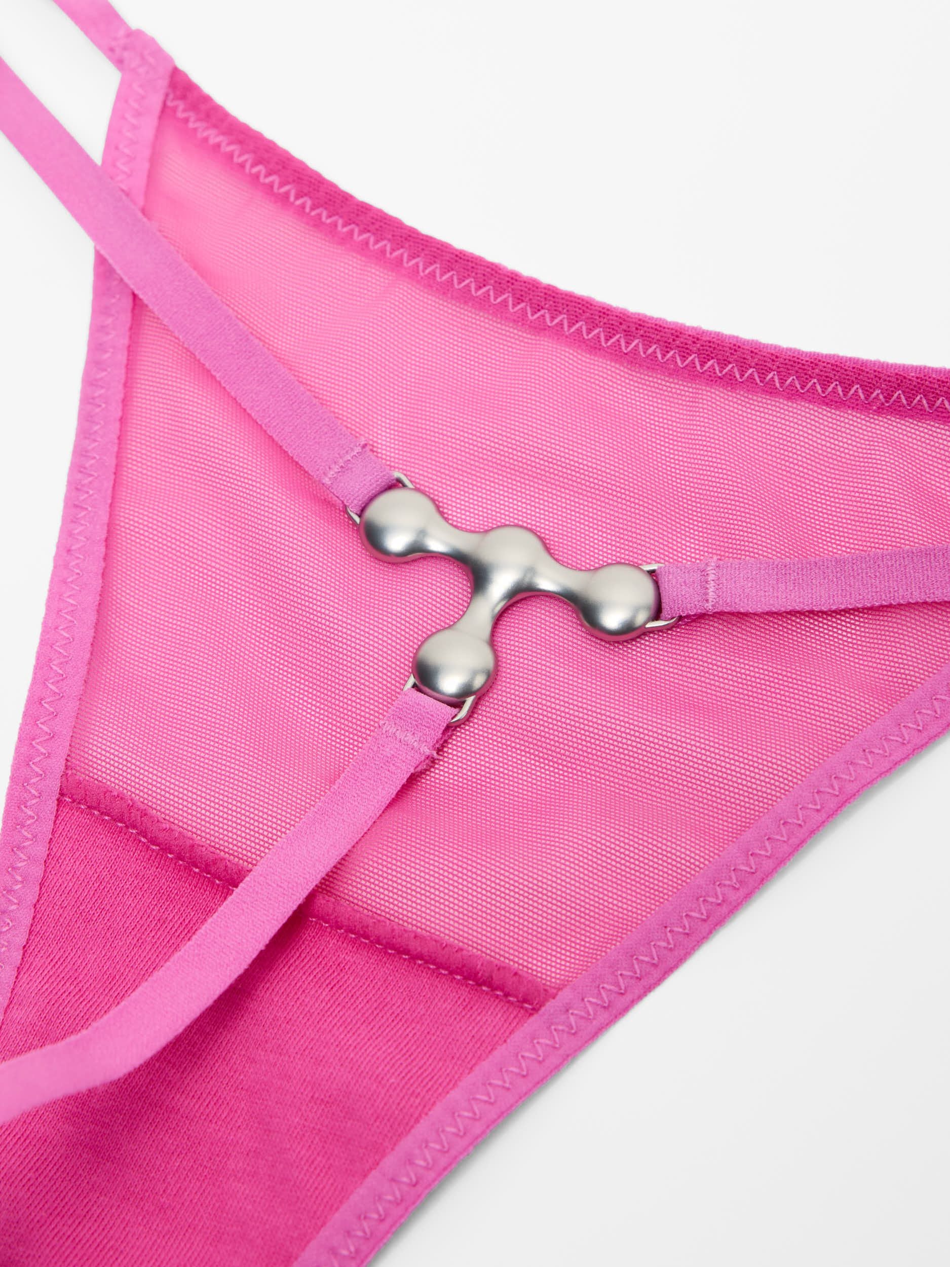 Fine Mesh Hardware String Thong, Hot Pink