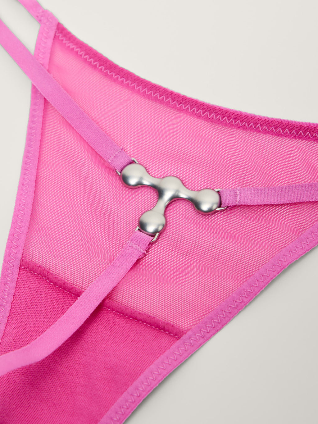 Fine Mesh Hardware String Thong, Hot Pink