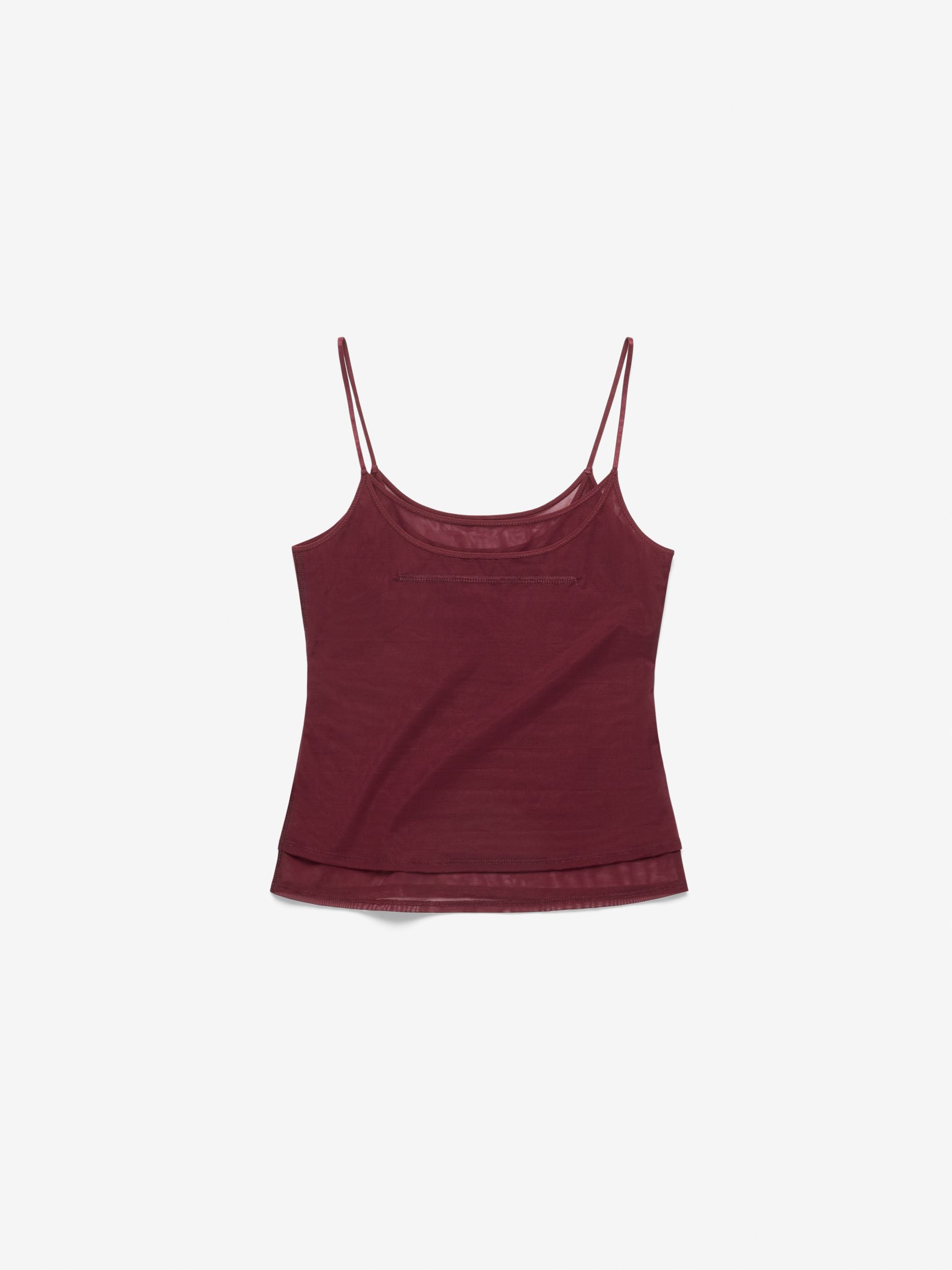 Fine Mesh Double Camisole, Burgundy