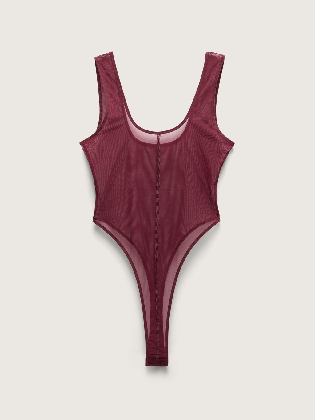 Fine Mesh Tank Bodysuit, Burgundy
