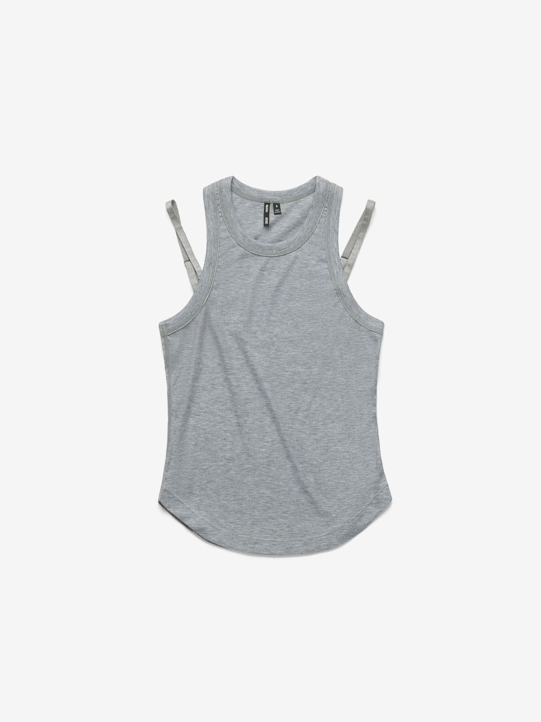 Ultrasoft Rib Strap Tank, Grey Melange