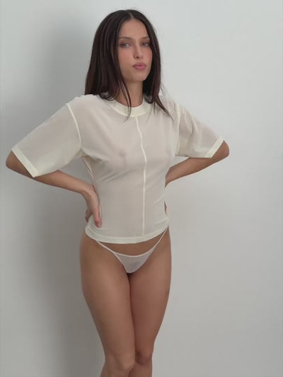 Fine Mesh String Thong, White