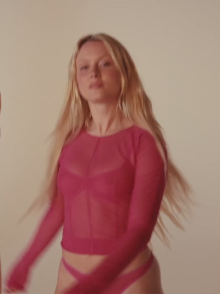 Fine Mesh Long Sleeved Top, Hot Pink
