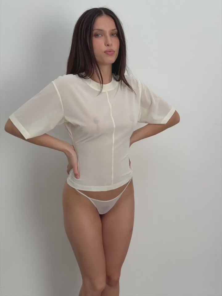 Fine Mesh String Thong, White