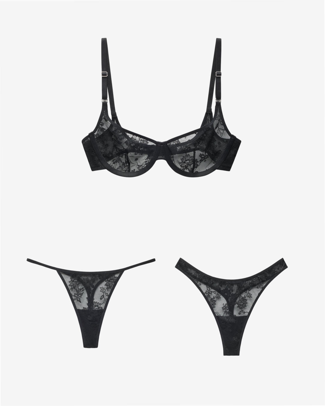 underwire lace set, black